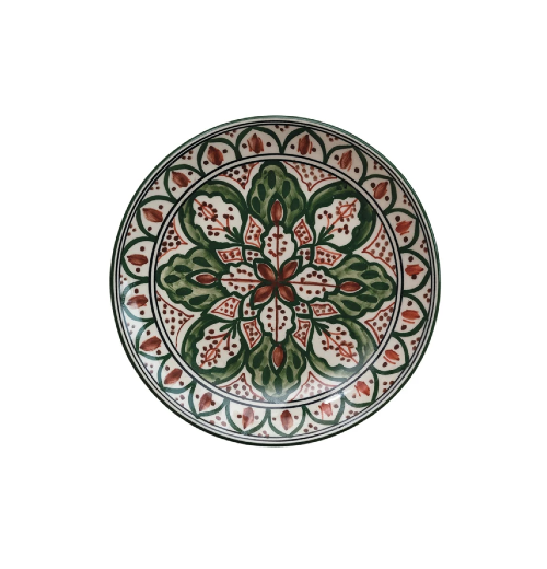 Hand-Painted Green and Pink Floral Stoneware Plate