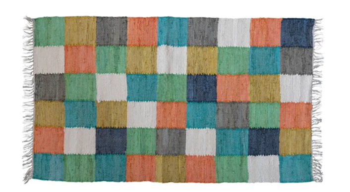 Hand-Woven Cotton Dhurrie Rug Checkered