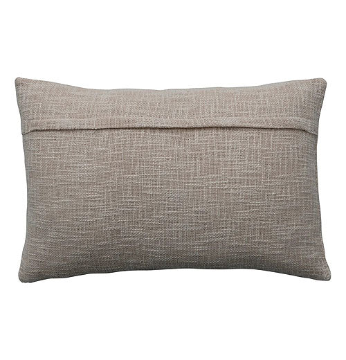 Woven Cotton Lumbar Pillow with Embroidered Flowers and Birds