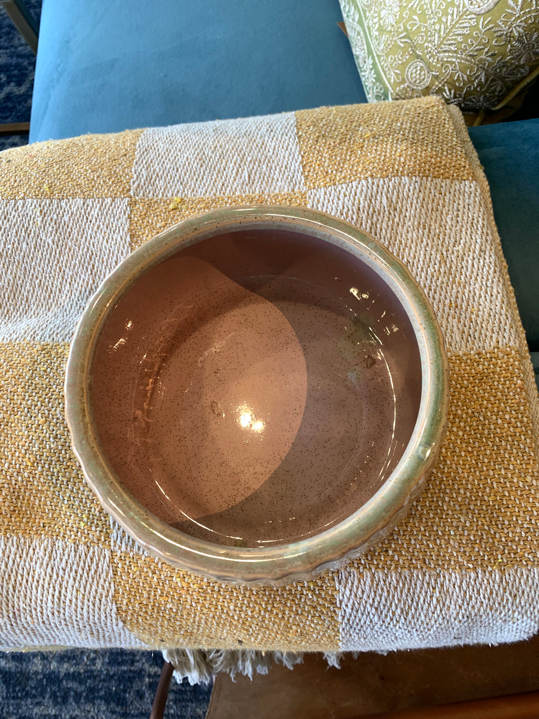 Pink &amp; Beige Drip Glaze Shallow Ribbed Cache Pot