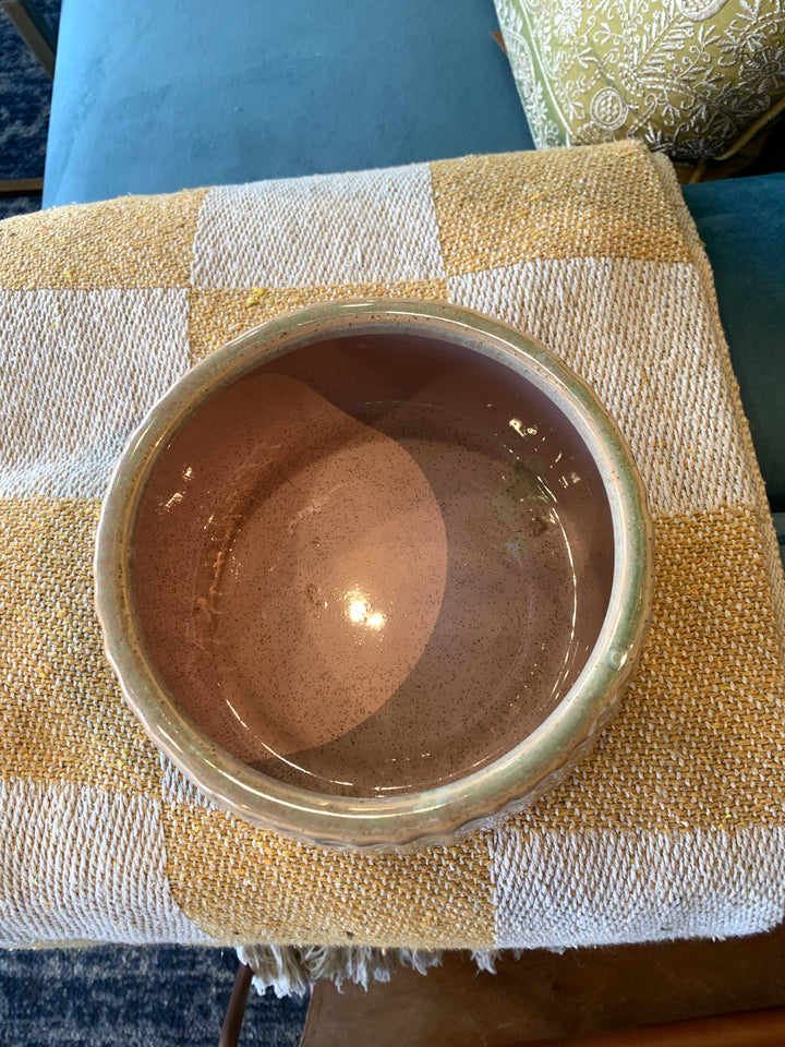 Pink &amp; Beige Drip Glaze Shallow Ribbed Cache Pot