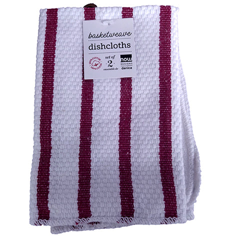 Set of 2 Basketweave Carmine Dishcloth