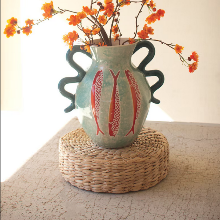 Colorful Ceramic Fish Vase with Squiggle Handles