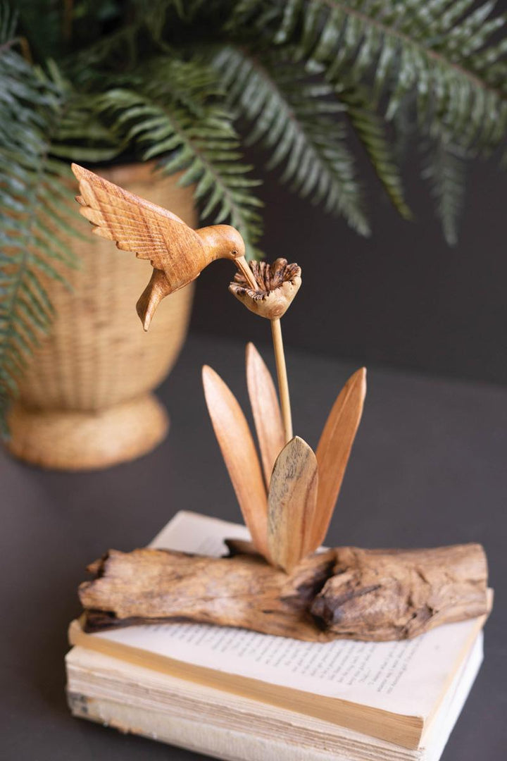 Hand Carved Repurposed Wood Hummingbird Sculpture