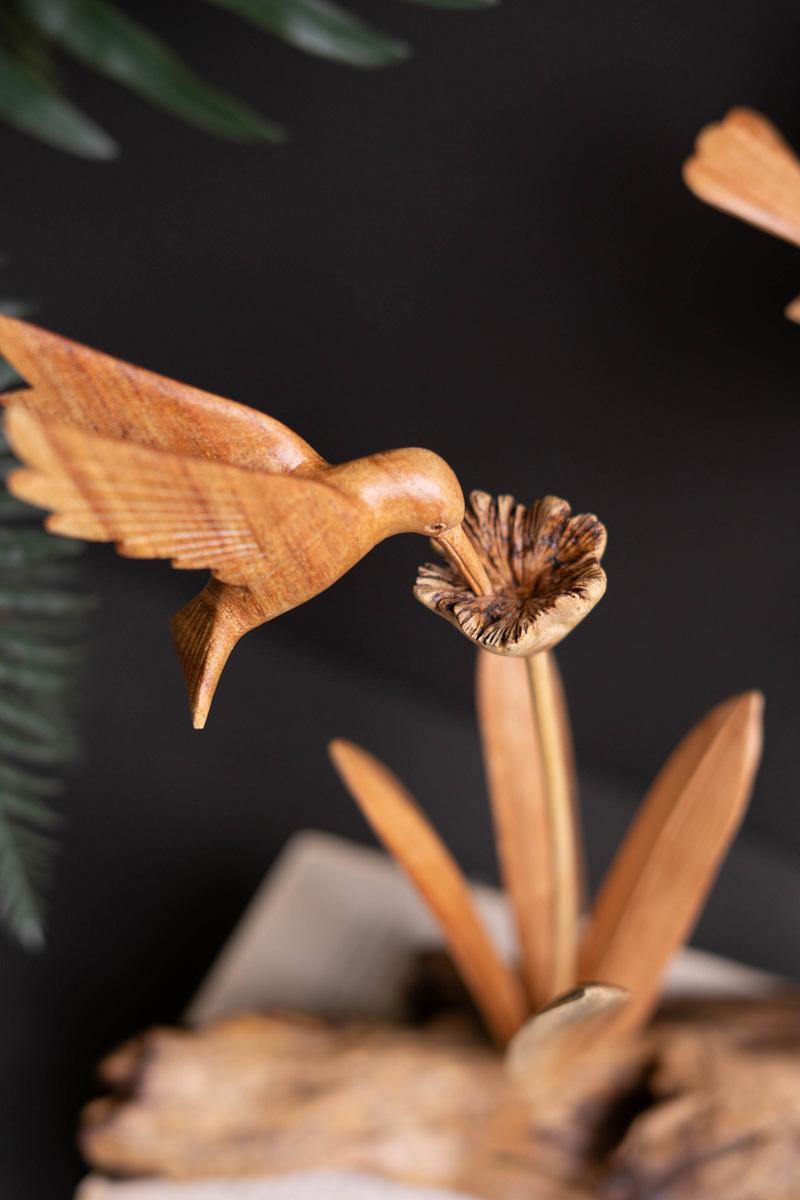 Hand Carved Repurposed Wood Hummingbird Sculpture