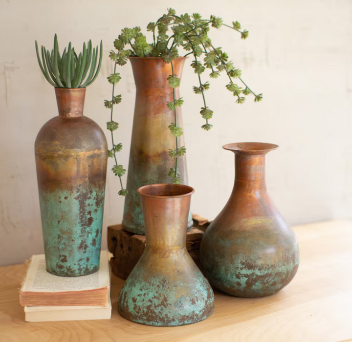 Two-Toned Copper Vase with Turquoise Patina