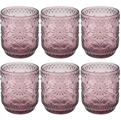 Lilac Floral Patterned Drinking Glasses