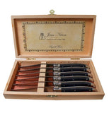 Set of 6 Laguiole Black Platine Steak Knives in Wooden Presentation Box