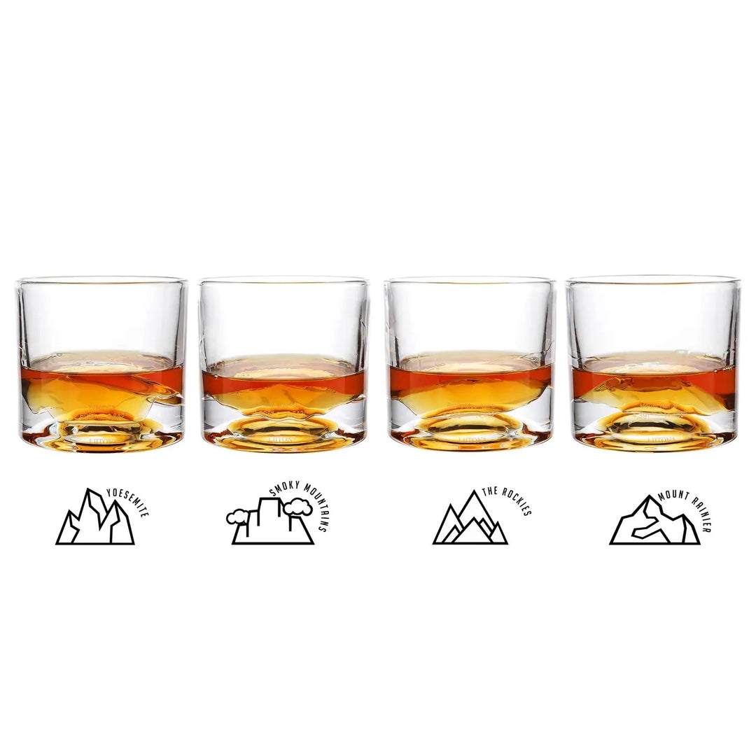 The American Peaks Crystal Whiskey Glasses, Set of 4