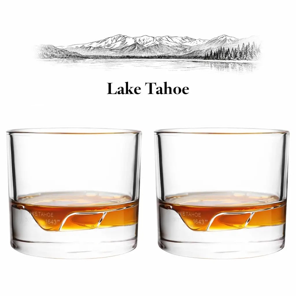 Lake Tahoe Crystal Whiskey Glasses, Set of 2