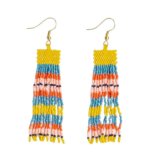 Billie Mixed Horizontal Stripes Beaded Fringe Earrings Amalfi