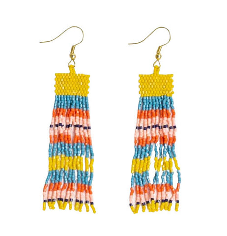Billie Mixed Horizontal Stripes Beaded Fringe Earrings Amalfi