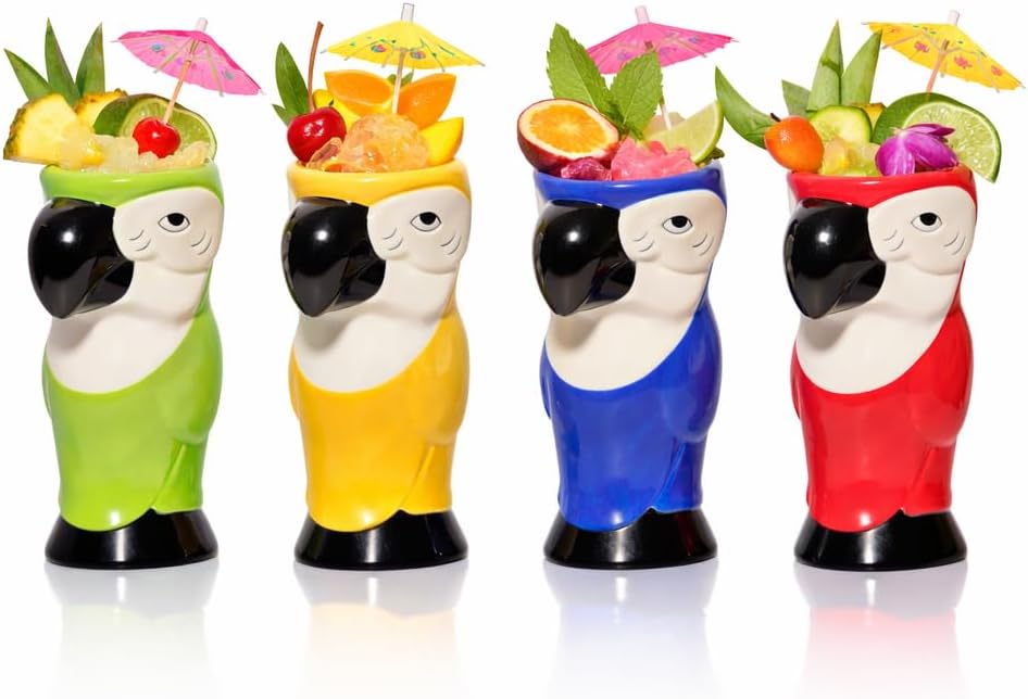 Hawaiian Parrot Tiki Glasses