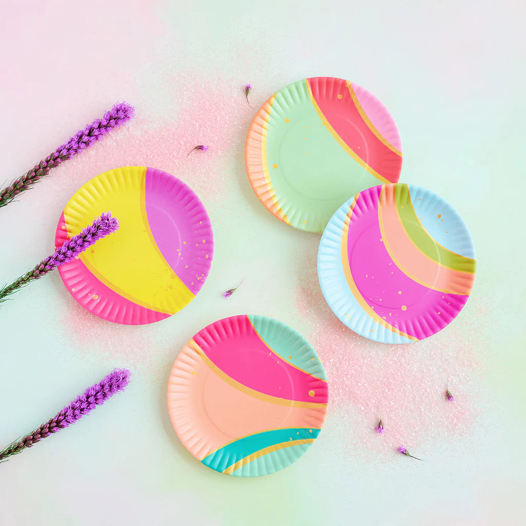 Color Couture Neon Stripe Melamine Dinner Plates, Set of 4