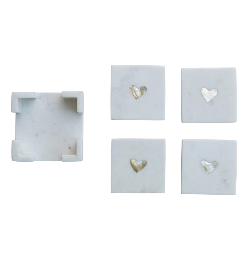 Marble Coasters with Mother of Pearl Inlay &amp; Holder