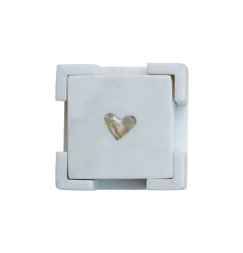 Marble Coasters with Mother of Pearl Inlay &amp; Holder