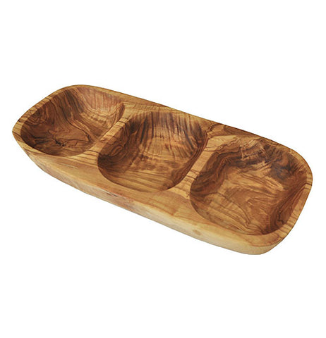Olive Wood 3 Compartment Appetizer Serving Tray