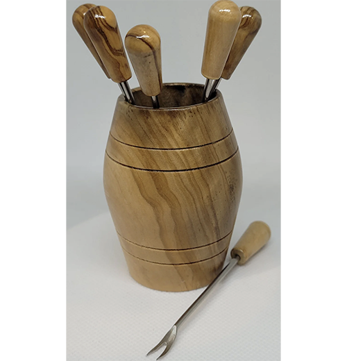 Olive Wood Barrel With 6 Olive Picks