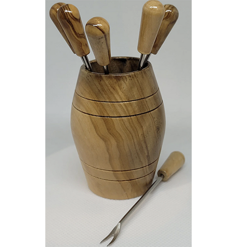 Olive Wood Barrel With 6 Olive Picks