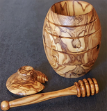 Olive Wood Honey Pot and Honey Dipper