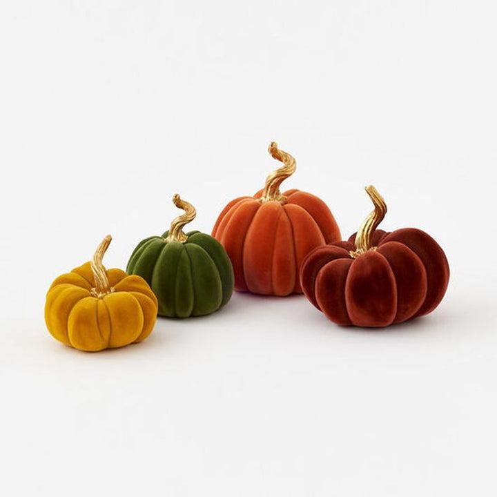 HALLOWEEN - Flocked Pumpkin w/ Gold Stem