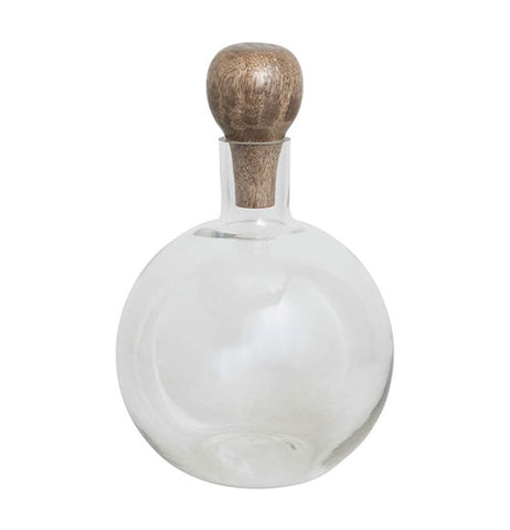 Round Glass Decanter with Mango Wood Stopper