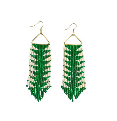 Emilie Arrow Beaded Fringe Earrings Kelly Green