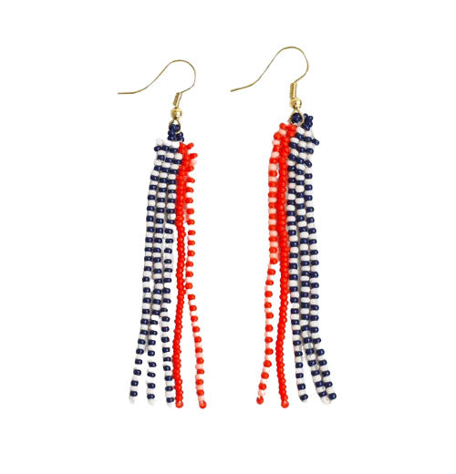 Melissa Speckled Border with Solid Middle Beaded Fringe Earrings