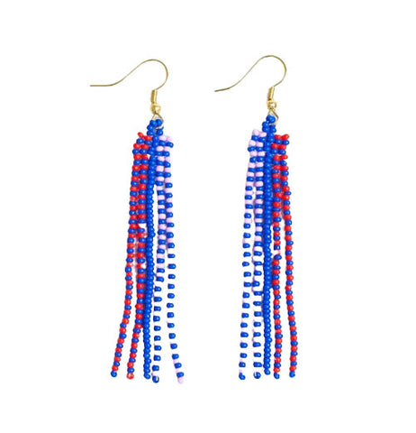 Melissa Speckled Border with Solid Middle Beaded Fringe Earrings
