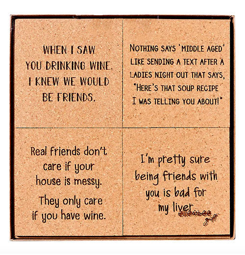 Friend-zy Cork Laser Etched Coaster Gift Box Set