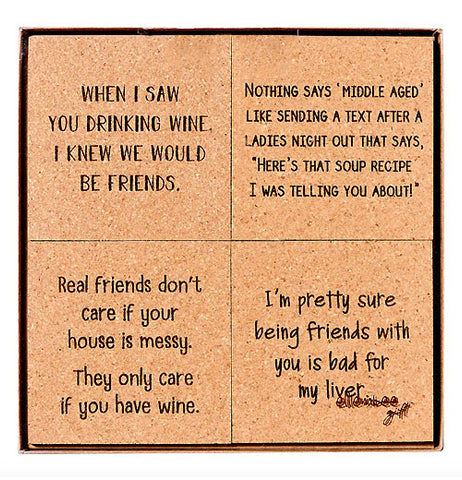 Friend-zy Cork Laser Etched Coaster Gift Box Set