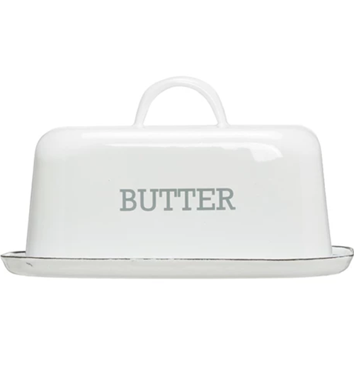 White Enameled Butter Dish