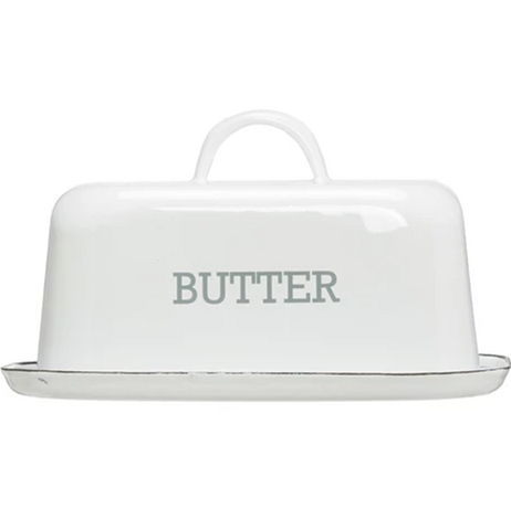 White Enameled Butter Dish