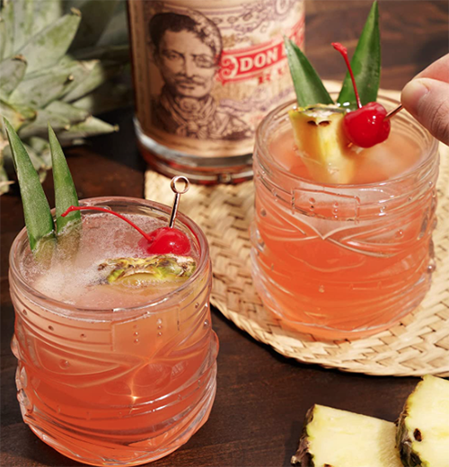 "Pacific Tiki" Double Old-Fashioned Glasses (Set of 2)