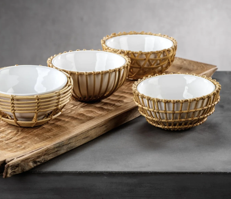 Wicker and Bamboo Condiment Bowl