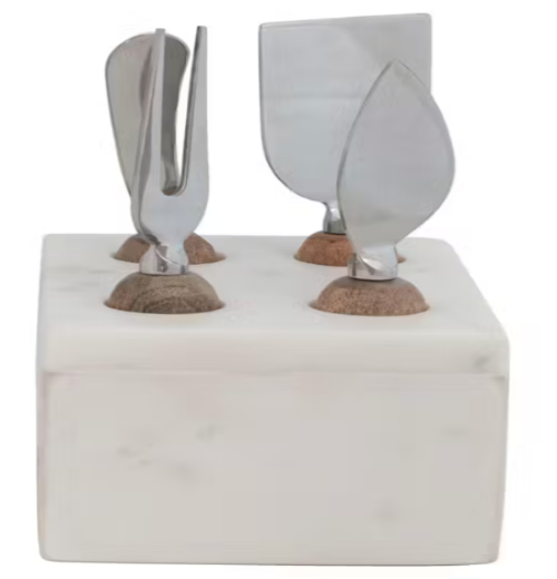 Stainless Steel Cheese Server with Marble Stand