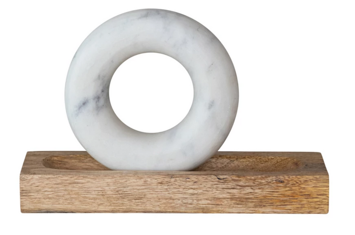 Mango Wood Mortar with Marble Ring Shaped Pestle