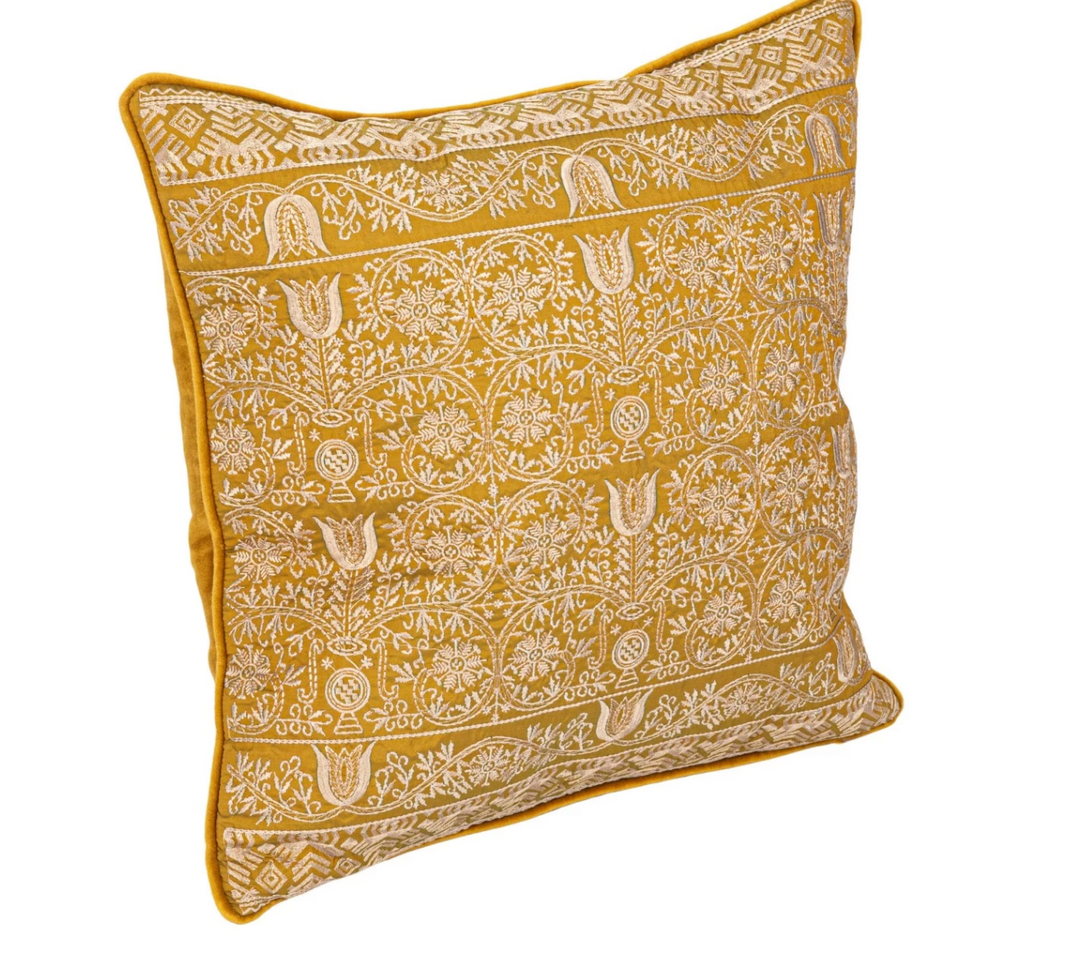Goldenrod Cotton Velvet Embroidered Pillow