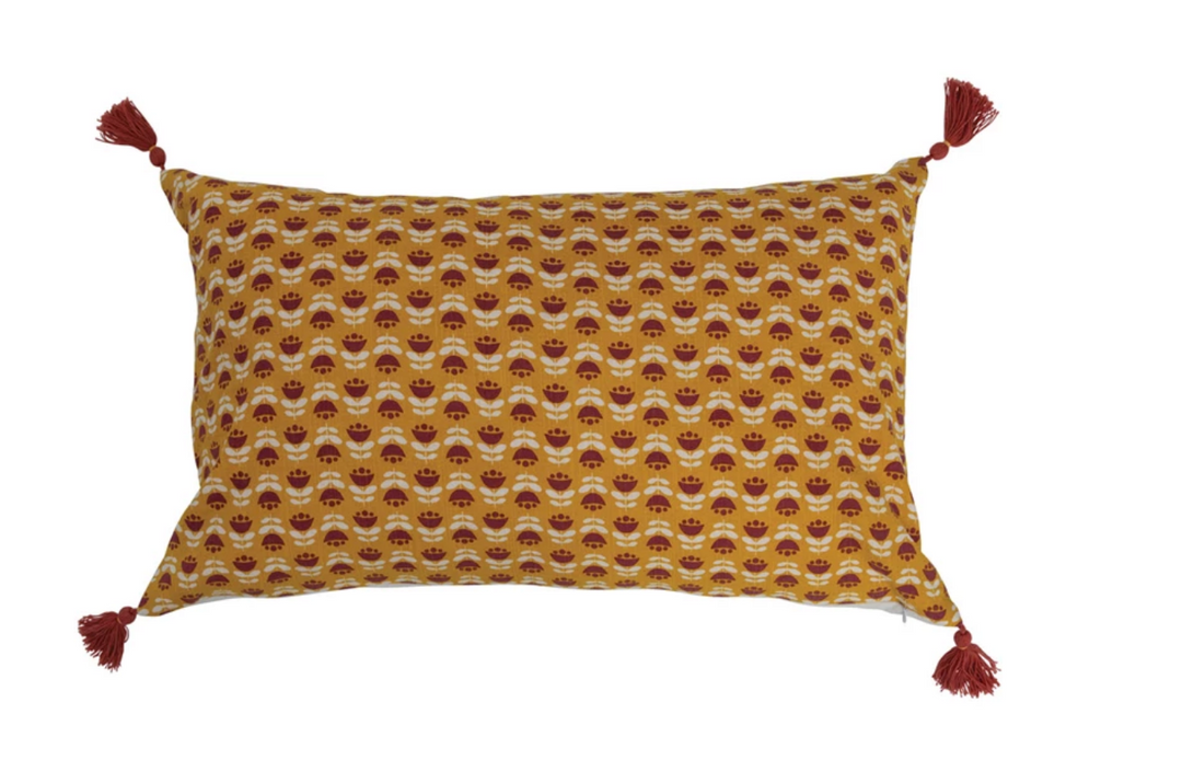 Cotton Print Pillow w Tassels