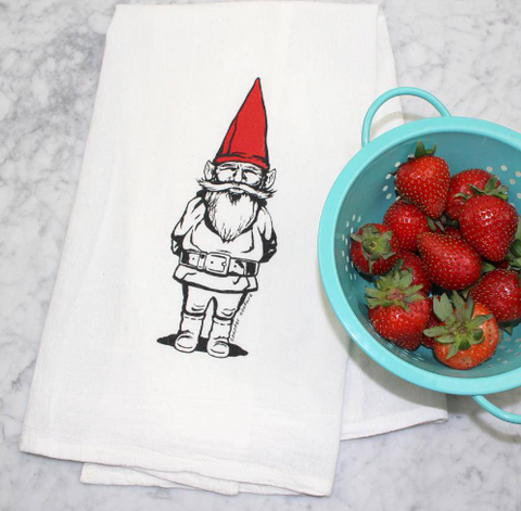 Garden Gnome Flour Sack Tea Towel