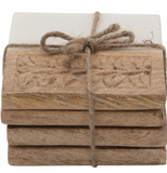 Square Marble and Wood Carved Coasters