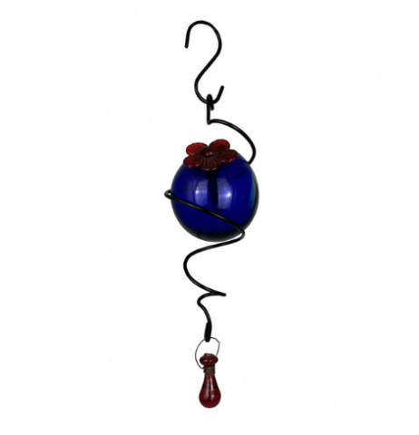 "Hanging Droplet Spiral" Blown Glass Hummingbird Feeder