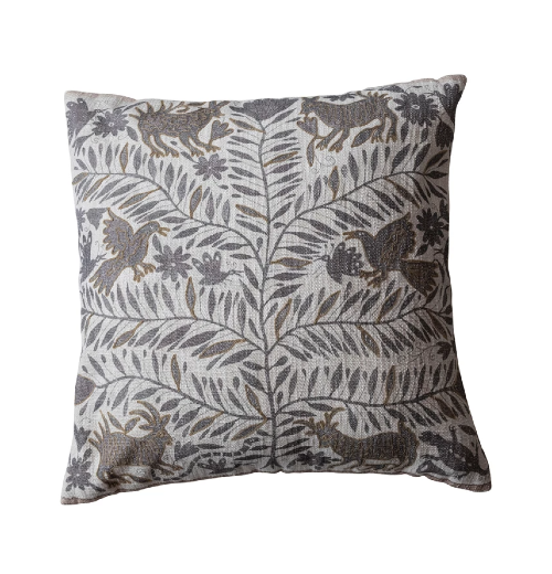 Cotton Folkart Animals Printed and Embroidered Pillow