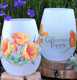 California Poppy Stemless Wine Frosted Glass