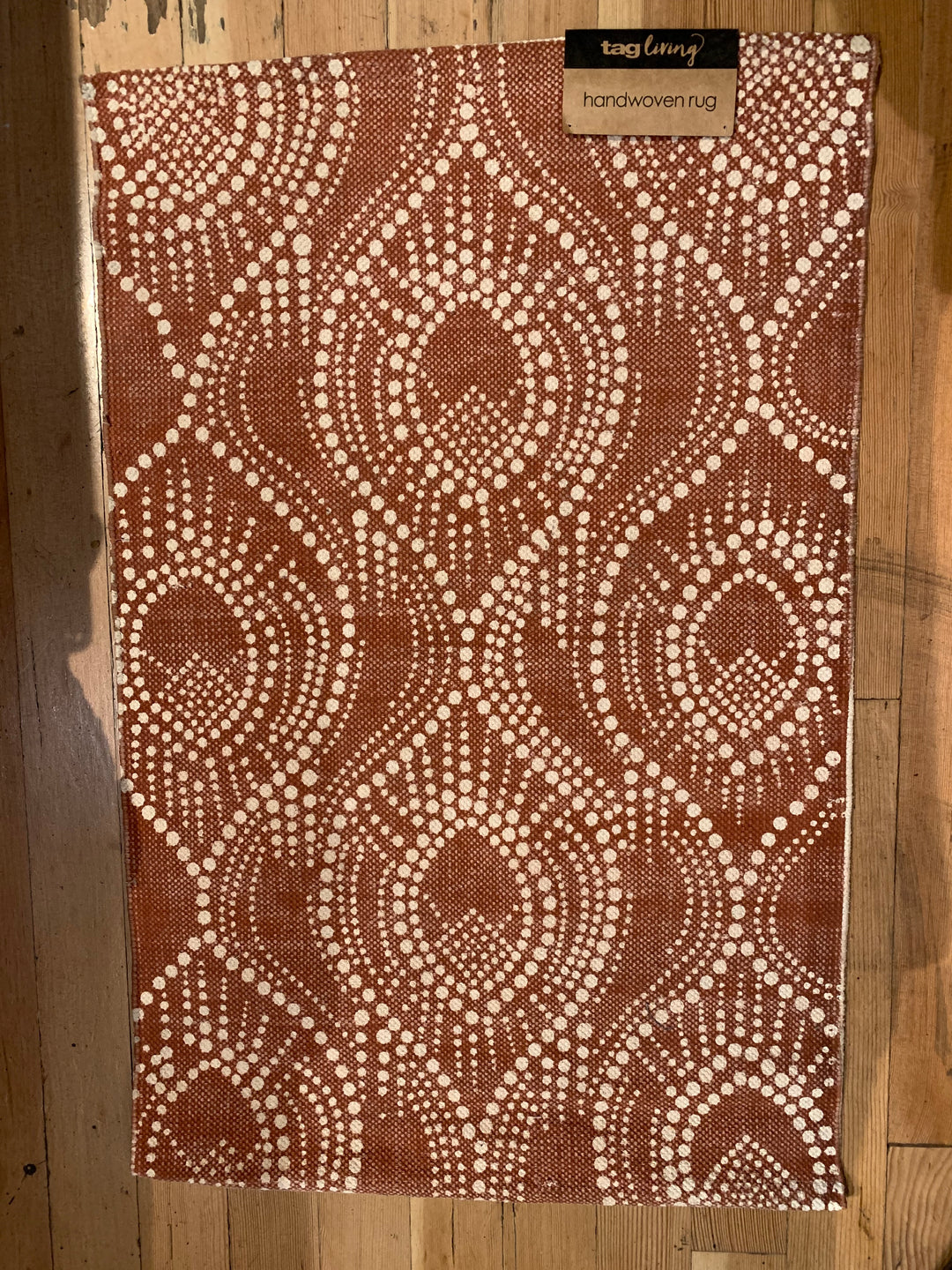 Handwoven Cotton Throw Rug, Rust