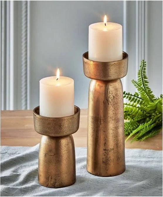 Brass Finished "Knoll" Pillar Candle Holder, Short