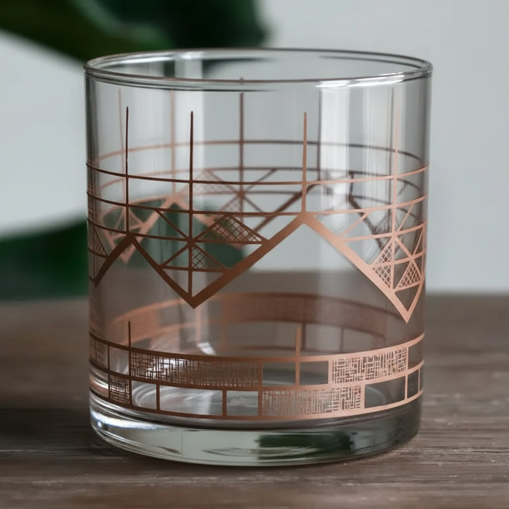 "Geometric Mountain Rocks" Glass, Matte Copper