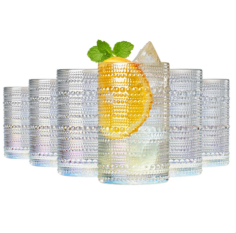 Hobnail Iridescent Beaded Highball Tumbler Glass