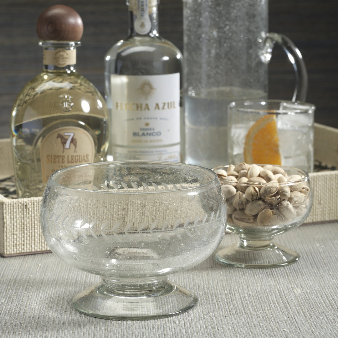 Tuscan Handmade Etched Condiment Glass Bowl, Large