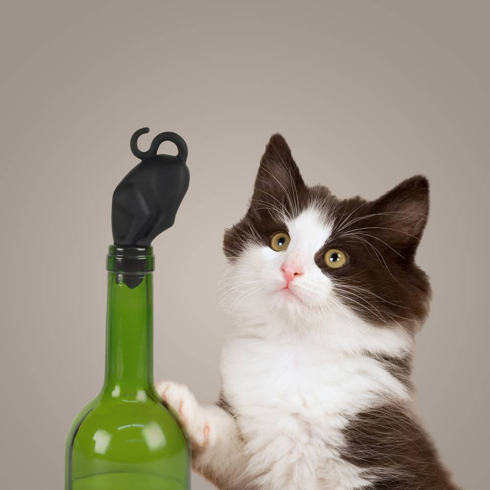 Stop Kitty - Black Cat Bottle &amp; Wine Stopper